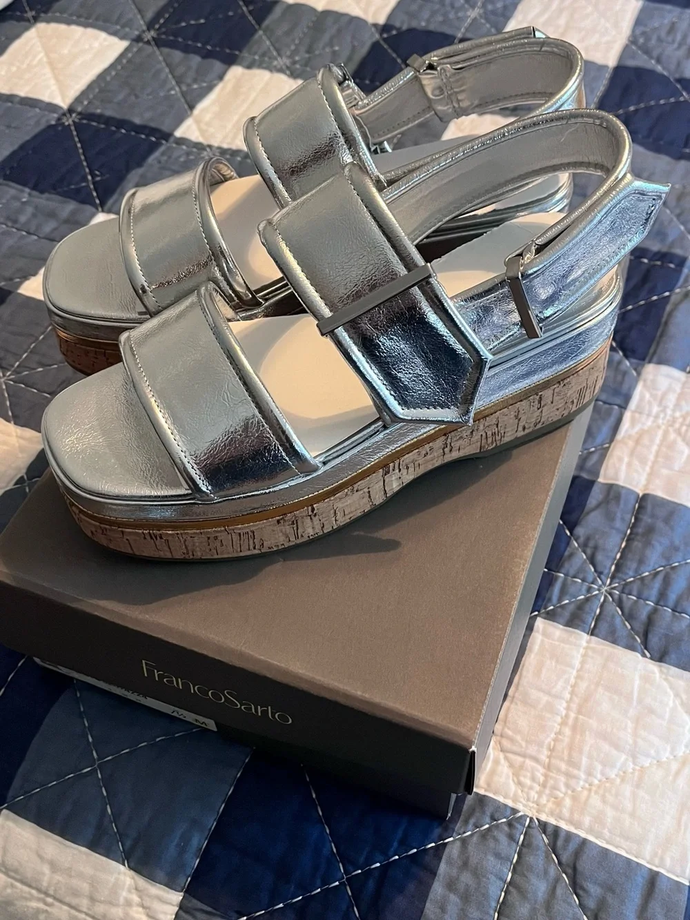 Franco Sarto Silver Metallic Cork-Platform Sandals